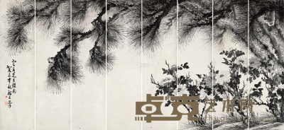 张韶石 1943年作 长松牡丹通景 （八帧） 立轴 170×45.5cm×8