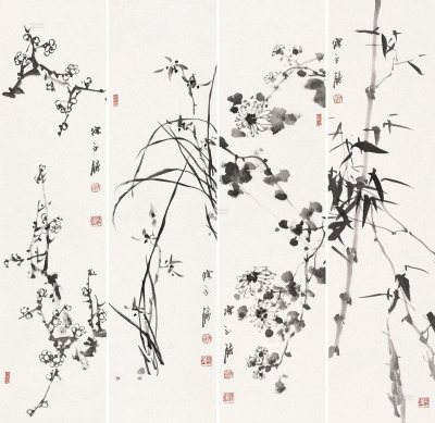 陈永锵 庚寅（2010）年作 君子 镜框四屏