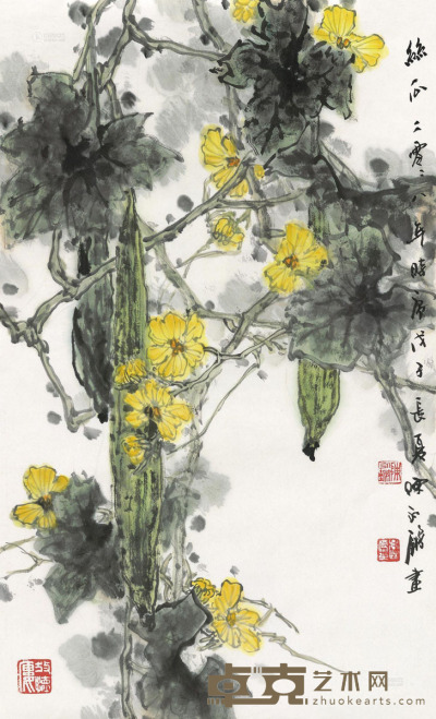 陈永锵 戊子（2008）年作 丝瓜 镜框 84×52cm