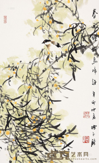 陈永锵 辛卯（2011）年作 春风梳柳鸟啼诗 镜框 84×52cm
