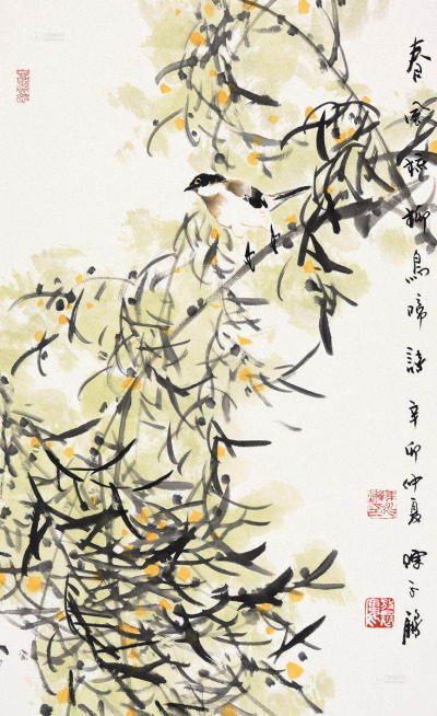 陈永锵 辛卯（2011）年作 春风梳柳鸟啼诗 镜框
