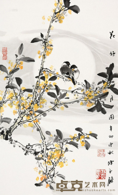陈永锵 辛卯（2011）年作 花好月圆 镜框 84×52cm