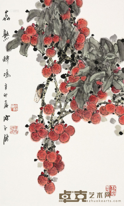 陈永锵 辛卯（2011）年作 荔熟蝉鸣 镜框 84×52cm