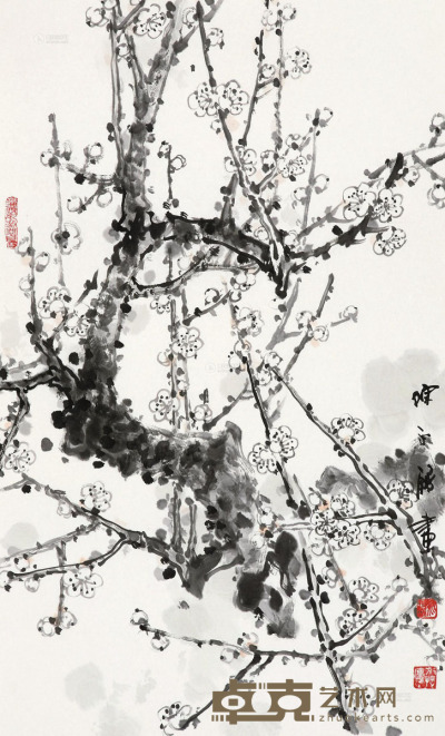 陈永锵 戊子（2008）年作 梅花 镜框 84×52cm