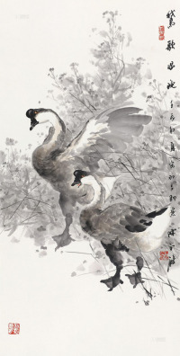 陈永锵 壬辰（2012）年作 鹅歌唱晚 镜框