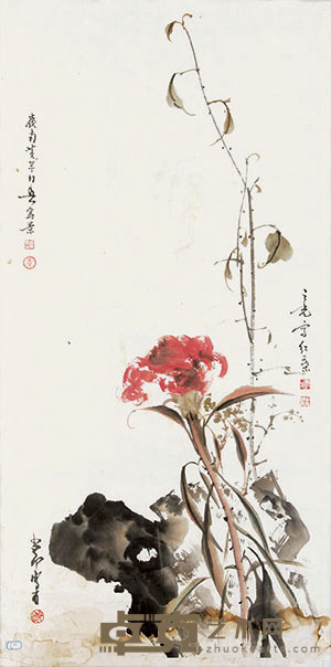 黄幻吾、杨之光、赵少昂《花卉》 99×50cm