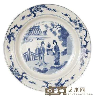 康熙 青花仕女图盘 径：21cm