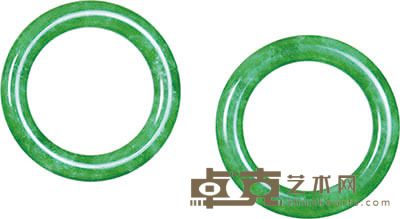 翡翠满绿手镯一对 径:8.3cm