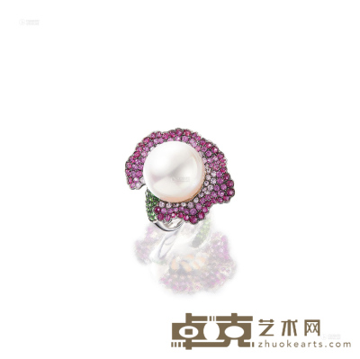 白色珍珠配彩宝及钻石戒指 --