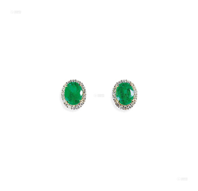3.67及3.38克拉天然祖母绿配钻石耳环 （一对）