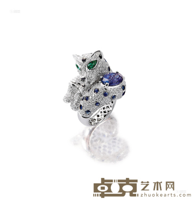 坦桑石配绿色石榴石、蓝宝石及钻石「猎豹」戒指 --