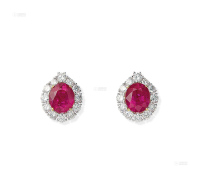 5.75克拉及5.35克拉「缅甸」天然粉红色蓝宝石配钻石耳钉 （一对）