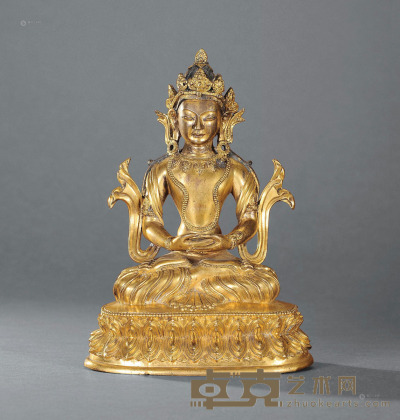 18世纪 铜鎏金无量寿佛 高16.5cm