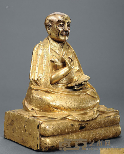 16-17世纪 铜鎏金班智达像 高18cm
