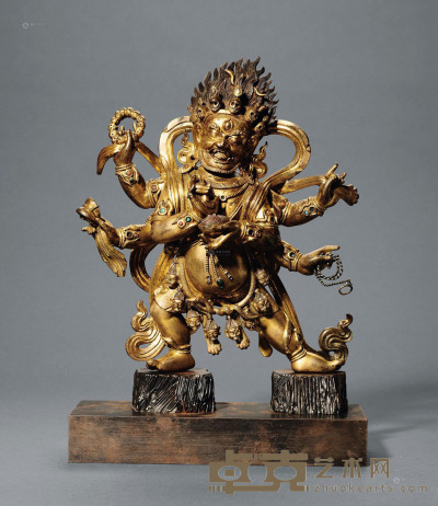 18世纪 铜鎏金六臂大黑天 高23cm