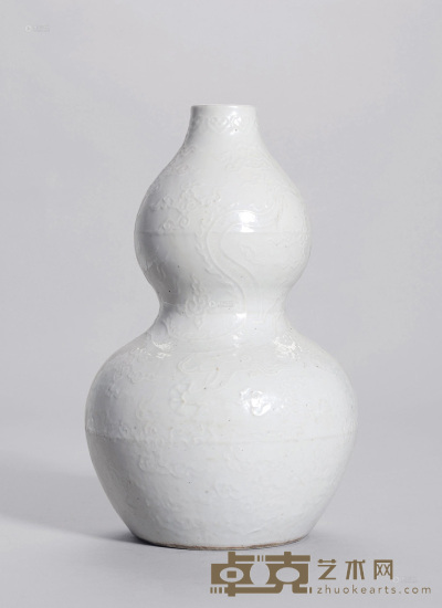 明中期 白釉堆花云龙纹葫芦瓶 高34.5cm