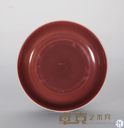 清康熙 红釉盘 直径16cm