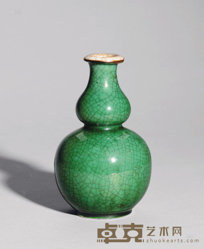 清中期 苹果绿釉敞口葫芦瓶 高13cm