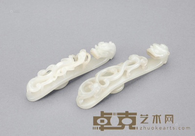清中期 白玉螭龙带钩 （一对） 长9.5-10cm