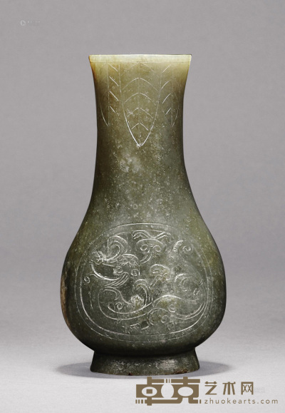 明 青玉雕螭龙纹瓶 高14cm