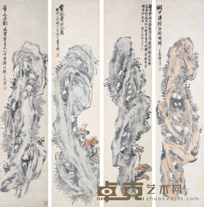 胡公寿  寿山石 132×31cm×4  约3.7平尺每幅