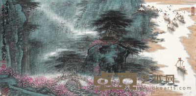 孙永 春江晓帆图 34×68cm