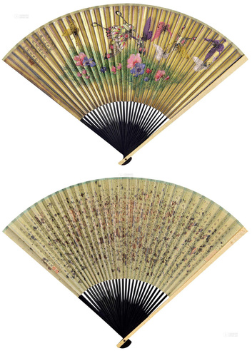 缪嘉惠 花蝶图 成扇