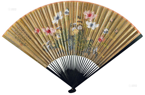 缪嘉惠 花蝶图 成扇