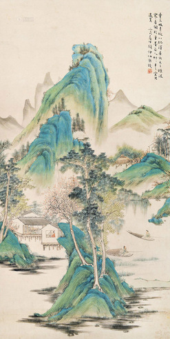 顾坤伯 青绿山水 立轴