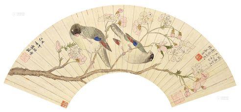 缪嘉惠 花鸟 扇片