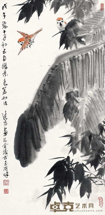 徐纯原 1978年作 花鸟 镜片 84×41cm