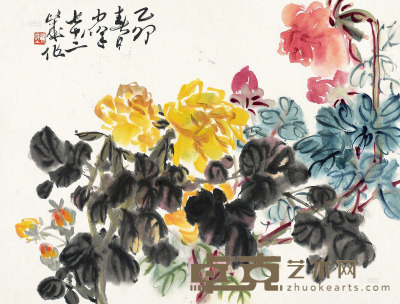 邓少峰 1975年作 花卉 镜片 35×46cm