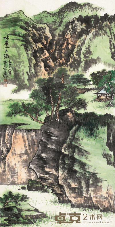 谢稚柳 1982年作 林亭夏绿 立轴 134.5×67.5cm