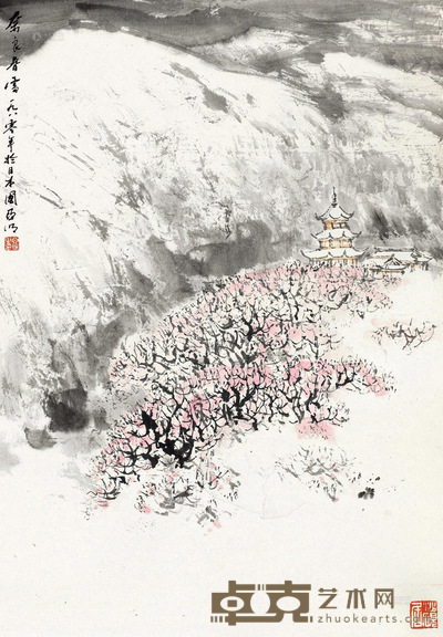 亚明 1980年作 奈良春雪 立轴 68×47cm