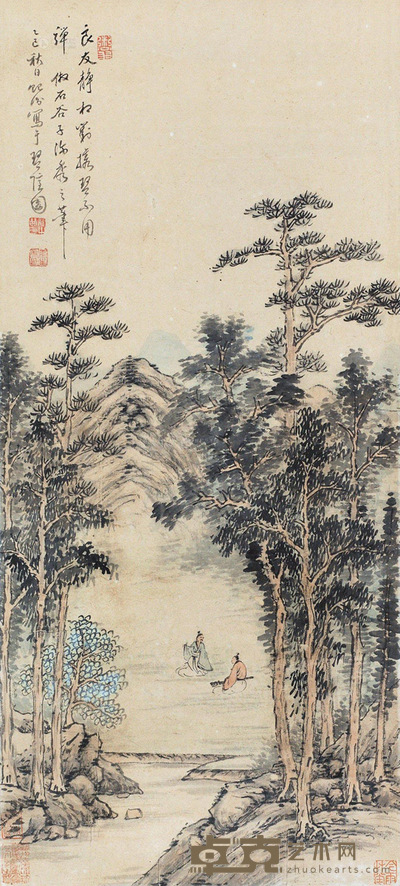汤贻汾 1845年作 山水 立轴 68×30cm