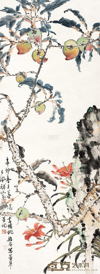 杨善深 等 1951年作 桃寿千年 立轴 125×46cm
