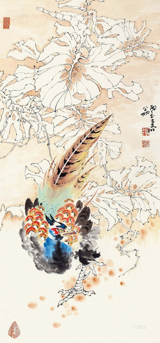 郑乃珖 蕉叶锦鸡 轴