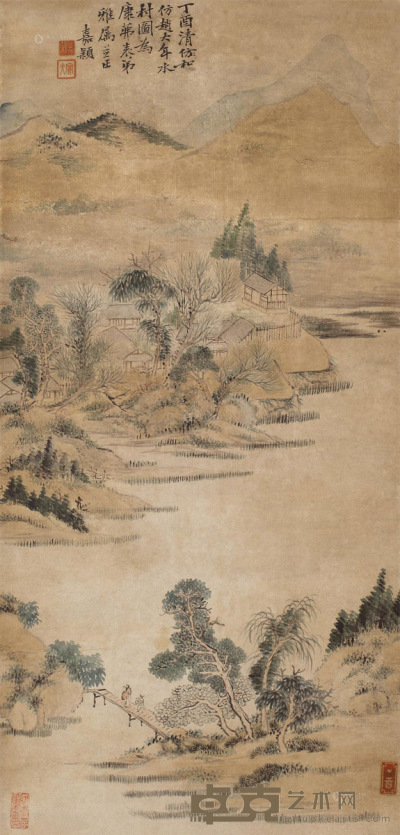 刘嘉颖 1897年作 水村图 轴 64×31cm