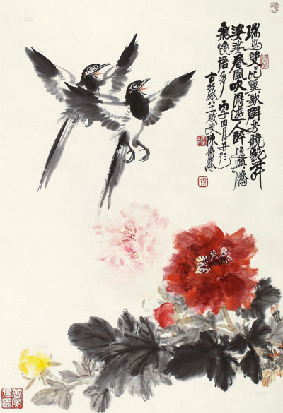 陈寿荣 1996年作 花鸟 镜心
