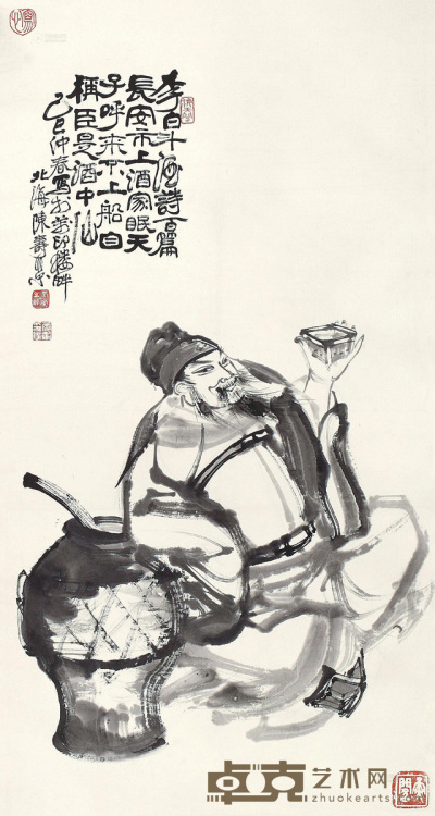 陈寿荣 2002年作 太白醉酒 轴 89×48cm