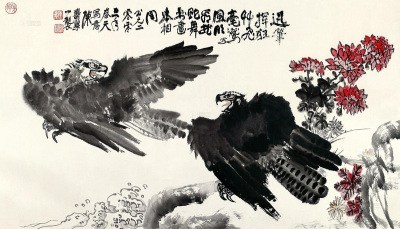陈寿荣 2002年作 双鹰 轴