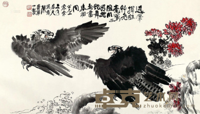 陈寿荣 2002年作 双鹰 轴 94×165cm