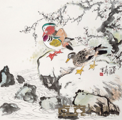孙其峰 己丑（2009年）作 鸳鸯图 托片 68×69cm
