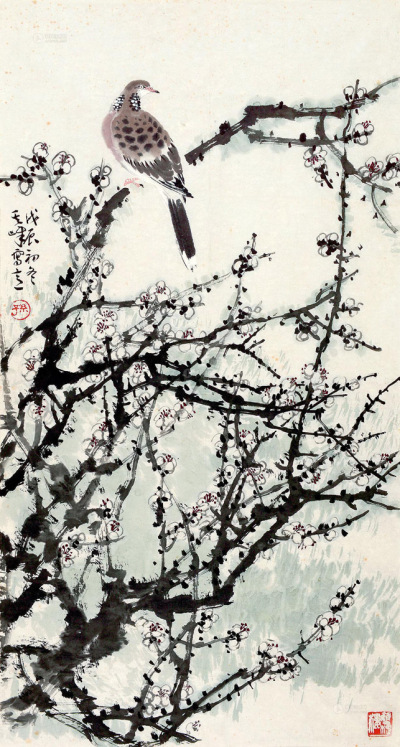 孙其峰 戊辰（1988年）作 白梅斑鸠 软片