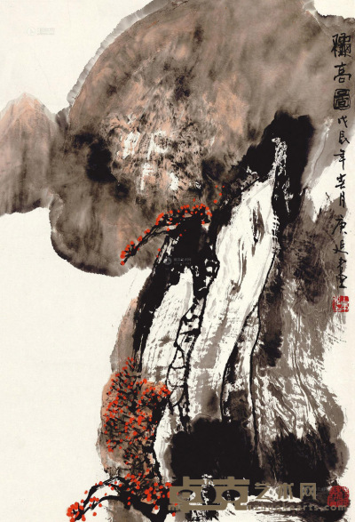 白庚延 戊辰（1988年）作 秋高图 托片 69×46cm