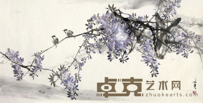 刘文生 紫藤小鸟 托片 70×137cm