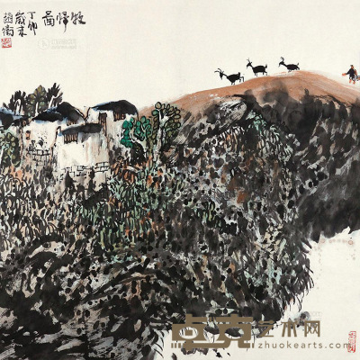 赵卫 丁卯（1987年）作 牧归图 镜心 66×67cm