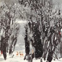 赵卫 丁卯（1987年）作 冬趣图 镜心