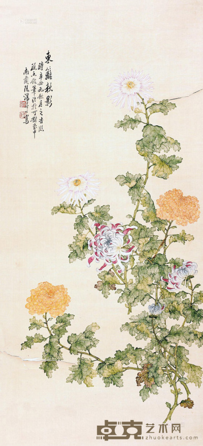 汤世树 菊花图 卷轴 90×41cm