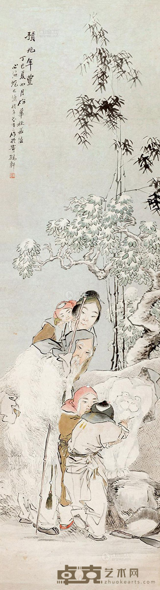 沈心海 丁巳(1917年)作 预兆丰年 卷轴 171×45cm